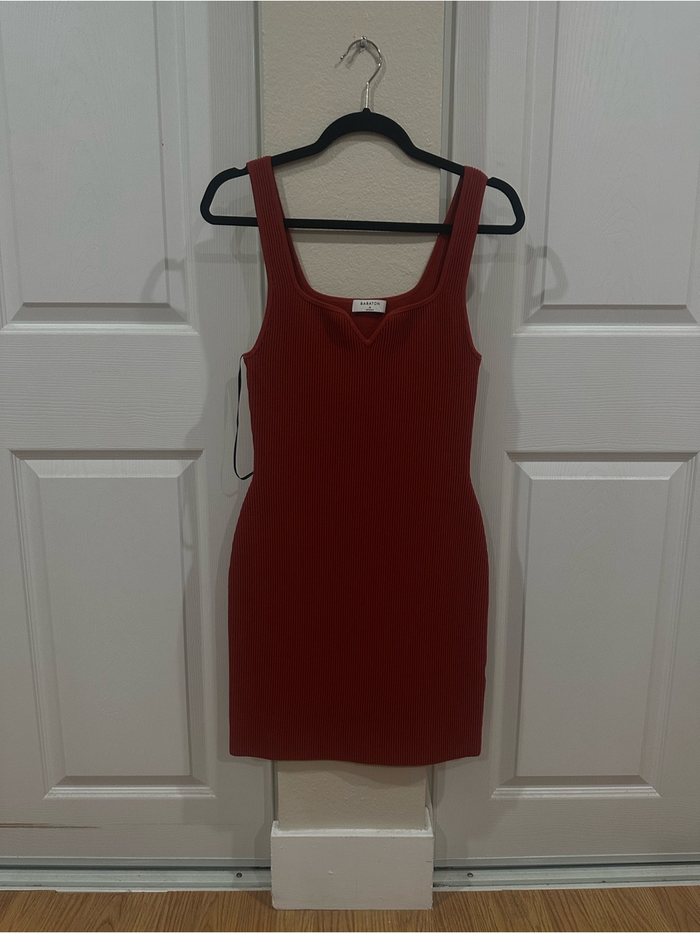 Aritzia Ribbed Bodycon Mini Dress in Rust Red